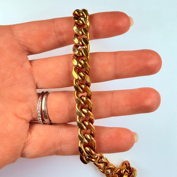 10k Solid Yellow Gold Miami Cuban Link Chain 9.5mm Vintage Men’s Bracelet 8.5" - Picture 6 of 7